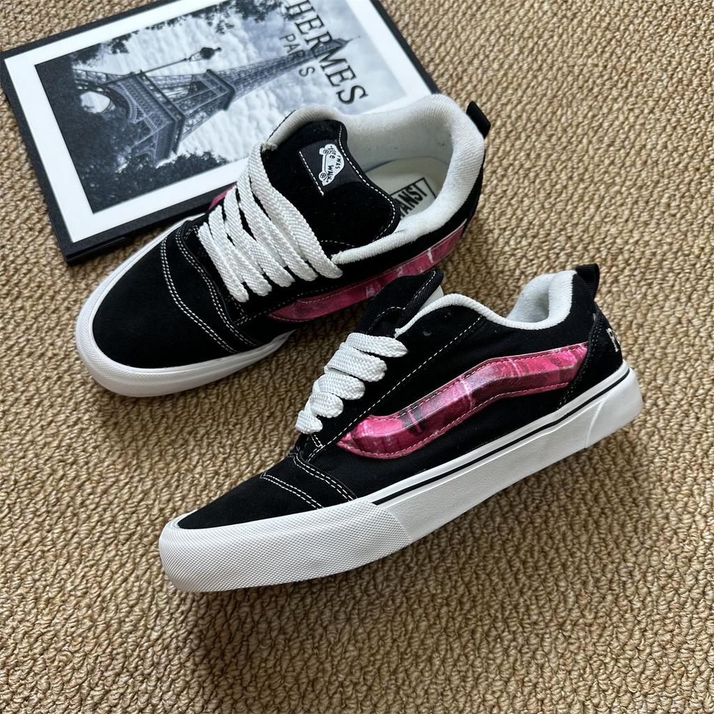 Knu skool scarpe da ginnastica nere e bianche viola a forma di pane ramo di fascia alta retrò americano colore a contrasto scarpe da skate casual a taglio basso