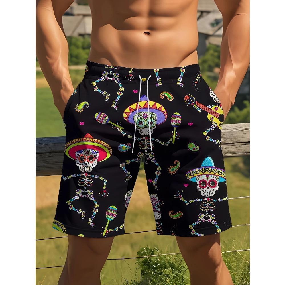 Fashionable Comfortable Plus Size Drawstring Loose Fun 3D Shorts Men Creative Colorful Summer Leisure Holiday Cool Daily Versatile Shorts