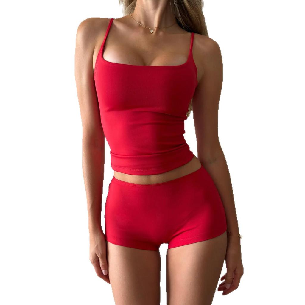 European & American Style Sexy Red Home Camisole and Shorts Women's Slimming Two-Piece Set