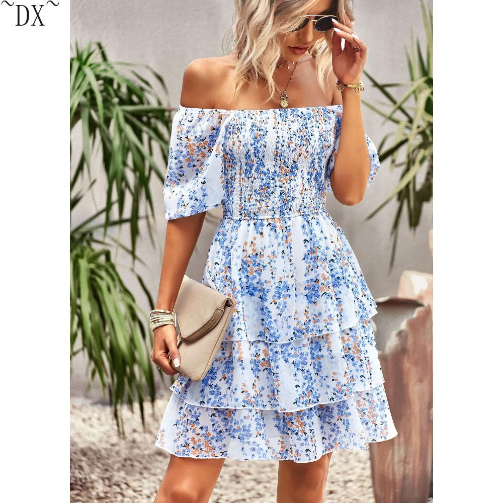 DX~~ Designer Women's Dress Spring and Summer French Square Neck Cake Skirt Independent Station Fashion Resort Women's Wear