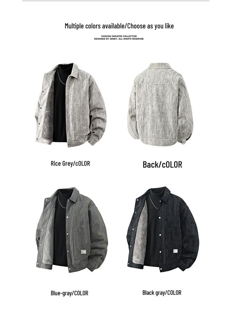 New Arrival Men's Plus Size Corduroy Jacket: XL Loose Fit, Trendy Lapel Shirt Style