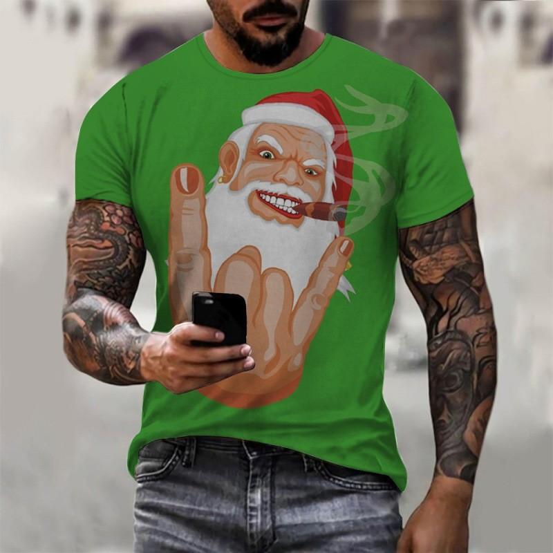 Christmas T-shirt Fashion Versatile Top Unisex European Santa Claus 3D Printed Men's T-shirt Round Neck Short Sleeved Casual Top