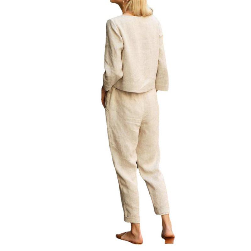 2024 Women's Autumn Solid Color Casual Tops and Pants Sets