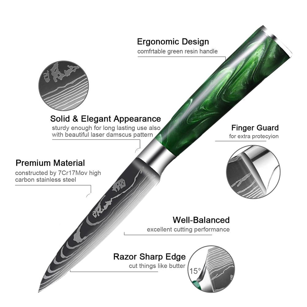 WXCOO Damascus Fruit Knife Household Blade Small Kitchen Accessories with Resin Handle Paring Vegetable Slicing Knife