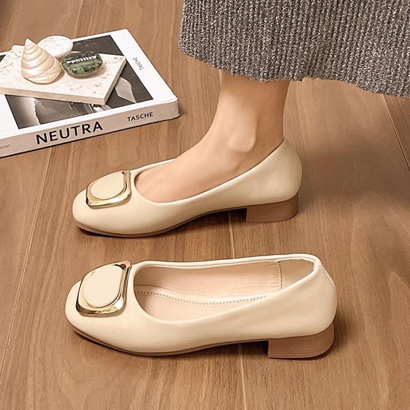 

New versatile single shoes women s shallow mouth low heel Doudou shoes metal square buckle casual single shoes soft sole women s shoes 40