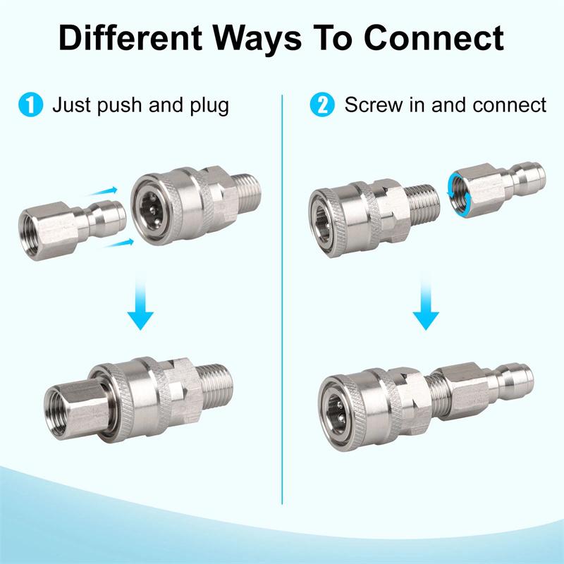 Pressure Washer Coupler 1/4 Inch Stainless Steel Quick Connect Fittings Male Female Accessories With Internal External Thread