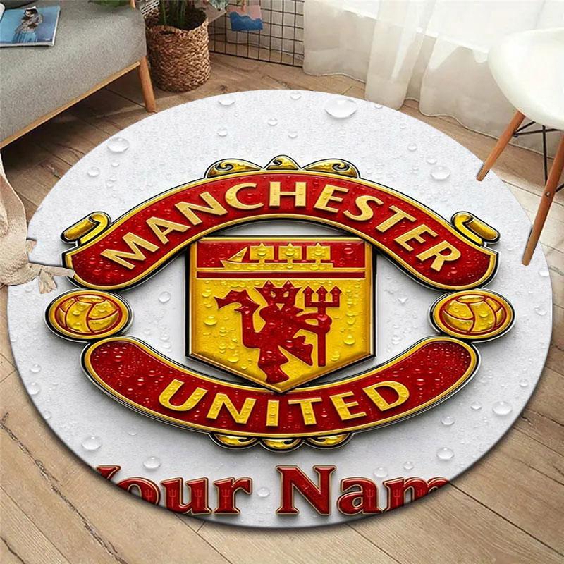 Manchester United F Custom Name Round Area Rug,Carpet Rug for Living Room Bedroom Sofa Playroom Decor,Non-slip Floor Mat