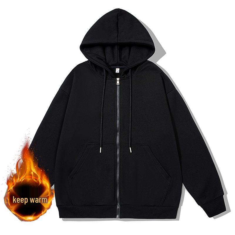 2024 Hong Kong Style Hooded Cardigan Sweatshirt with Long Sleeves and Drawstring