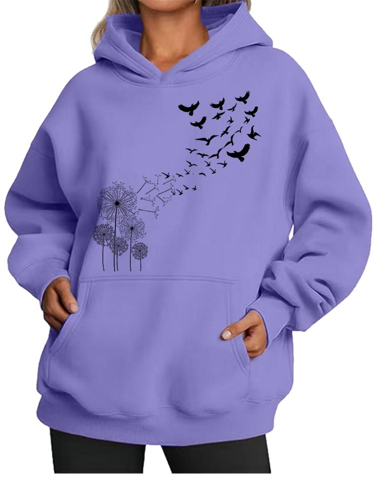 Fashion Fleece-Lined Hoodie Women's Fall/Winter Warm Printed Oversized Fleece-Lined Hoodie