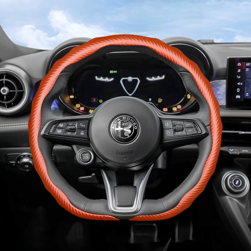Geeignet für Alfa Romeo Carbonfaser-Textur Lenkradabdeckung Snap-On Wellenförmiges Sportdesign Schutzhülle Giulia 952 Stelvio 949 147 Mit