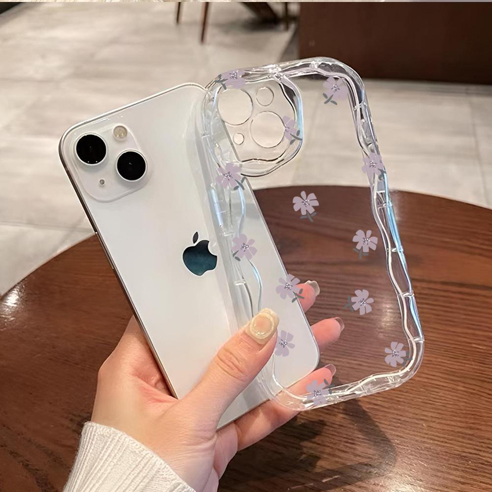 TK hot-selling simple purple small floral iPhone15Promax summer mobile phone case girls high-value protective case