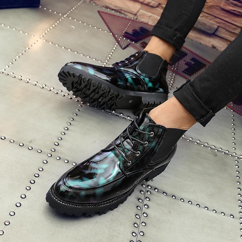 

Factory direct sales foreign trade high-top Martin boots men s trend leather bright leather shoes thick-soled heightening tooling boots men 44 темно-зелений колір