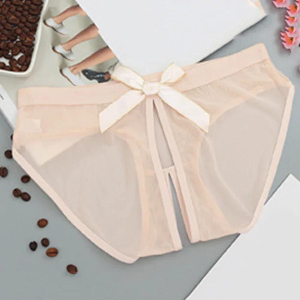 Womens Sexy Fun Underwear Open Crotch Briefs Seamless Stretch Panties Female Low Waist Knickers Bow Hot Bikini Exotic Lingerie