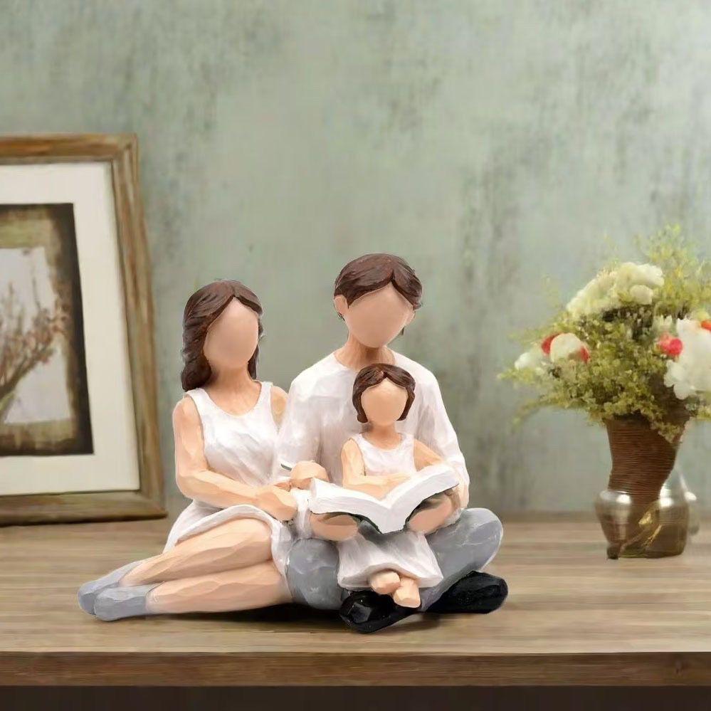 Nordic Style Creative Resin Family Figurines – Couple and Child Home Decor Ornament, Happy Family Sculpture Gift