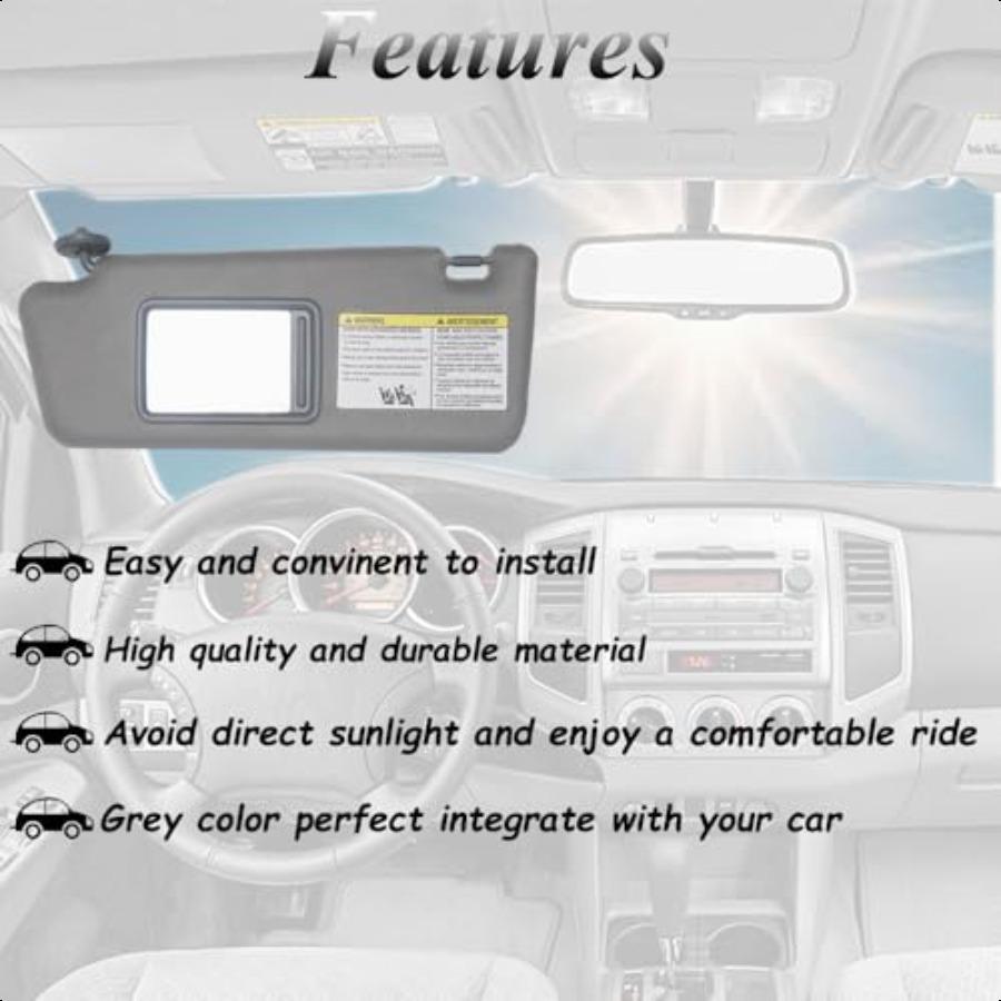 Left Driver Side Sun Visor Replacement Compatible with  Tacoma 2005 2006 2007 2008 2009 2010 2011 2012 2013 2014 2015 Without L
