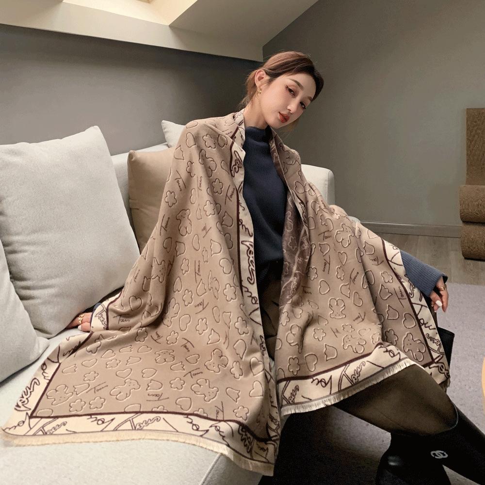 Autumn and winter double-sided jacquard imitation cashmere thick scarf women's versatile high-end shawl thickened warm scarf