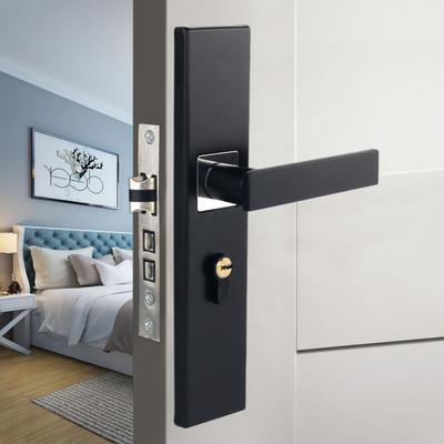 Silent Door Handle Lock Keys Set Universal with Keys Interior Door Handle Lockset Thickened Panel Black Door Knob Livingroom