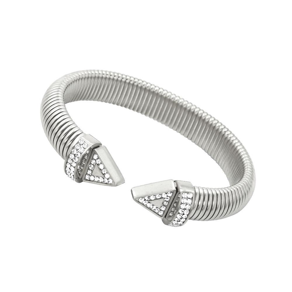 Minimalist Unisex Zircon-Inlaid Open Cuff Bracelet with Colorfast Vertical Stripes