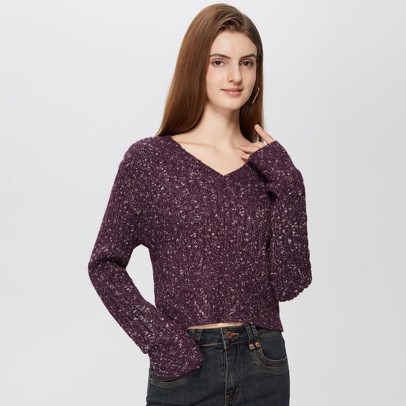 Damen Retro V-Ausschnitt Langarm Stricktop