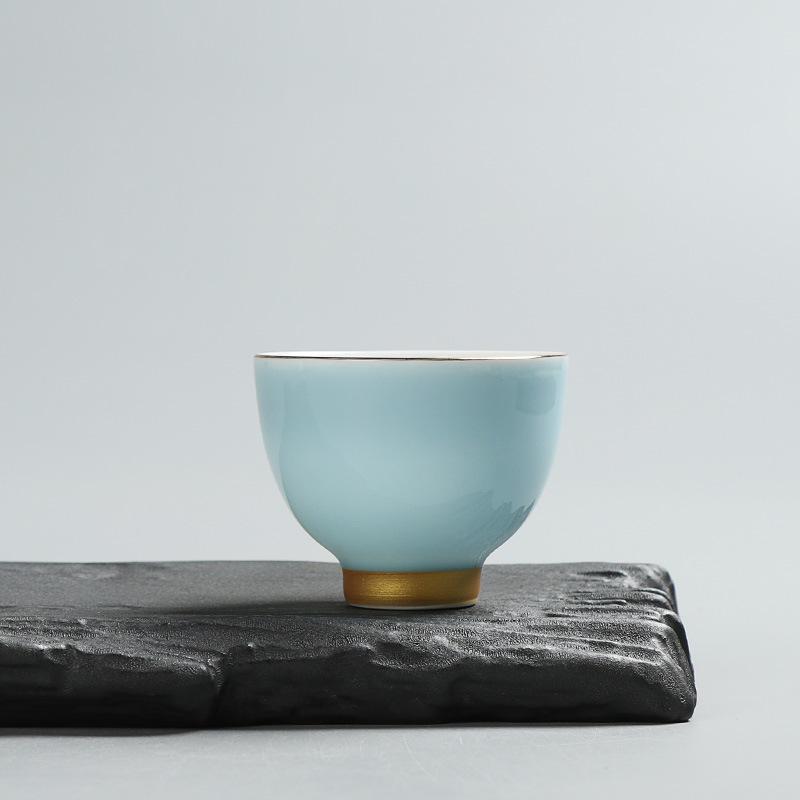 Chinese Teacup of 6 Pieces Set, Jingdezhen Teaware, Ceramic, Small Cute Tea Cups, Household Drinkware, Colorful, with Gold Rim