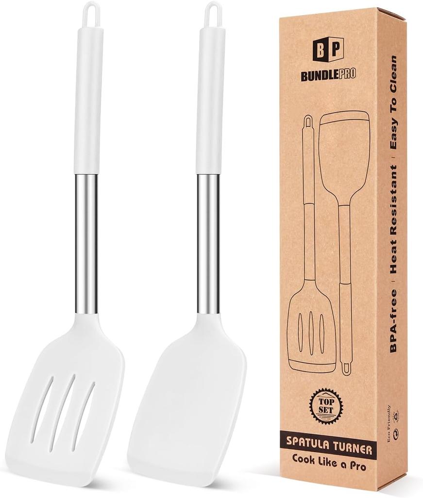 2er-Pack Silikon Vollwender Antihaft Geschlitzte Küchenspatel Hochhitzebeständig BPA-frei Kochutensilien Ideales Kochgeschirr