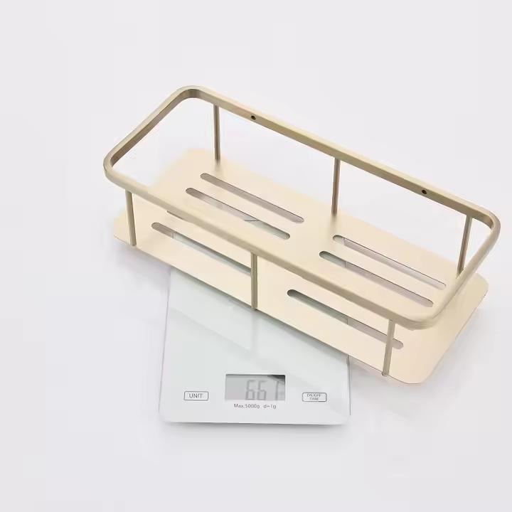 Dual-Tier Wall Mounted Stainless Steel Bathroom Organizer Brushed Gold Kitchen Storage Rack Caddy Basket Corner Mounted Shelf