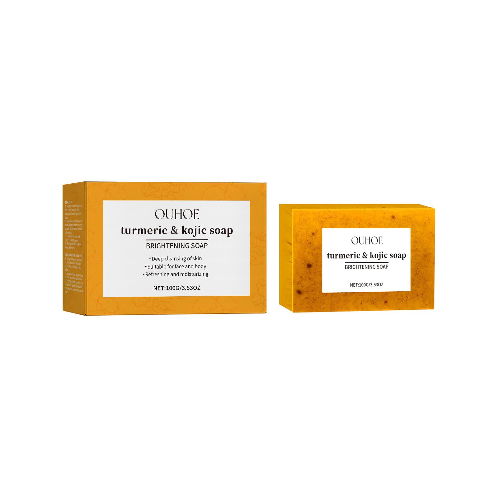 OUHOE Lemon Turmeric Brightening Soap Gentle Skin Cleansing Moisturizing Hydrating Face and Body Care Soap