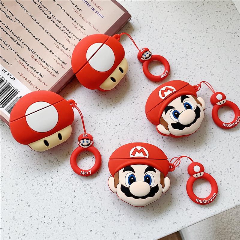 Cartoon Mario Apple AirPods 4 Bluetooth headset case, anti-drop case is suitable for 2/3 generation mushrooms.