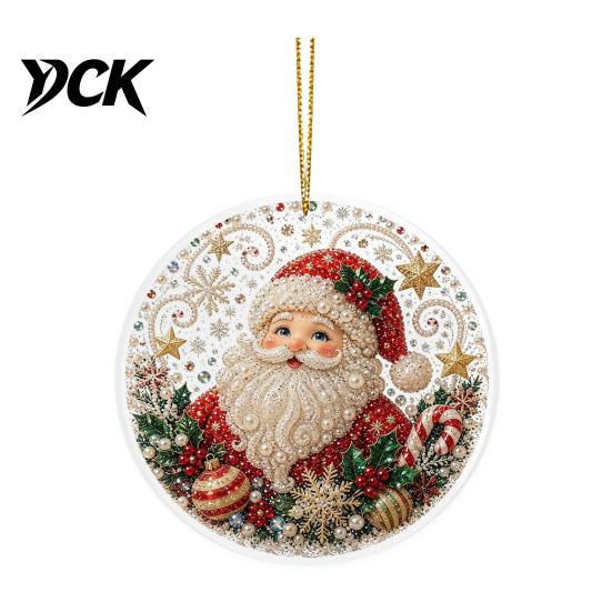 Festive Wall Hanging Christmas Acrylic Ornament, 2D Flat Double Side Printed Office Holiday Decorations Santa Snowman Pendant for Tree Window,