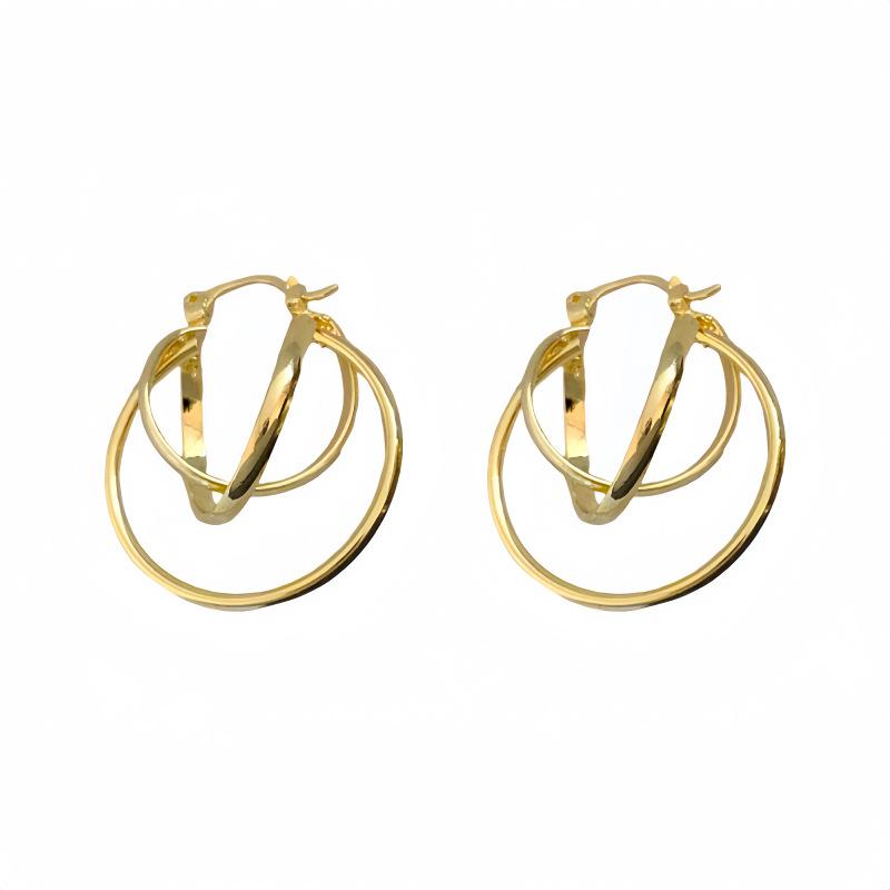 New Simple Three-circle Cross Earrings Three-dimensional Geometry Temperament High-end Earrings Exquisite Fashion Versatile Ear Jewelry