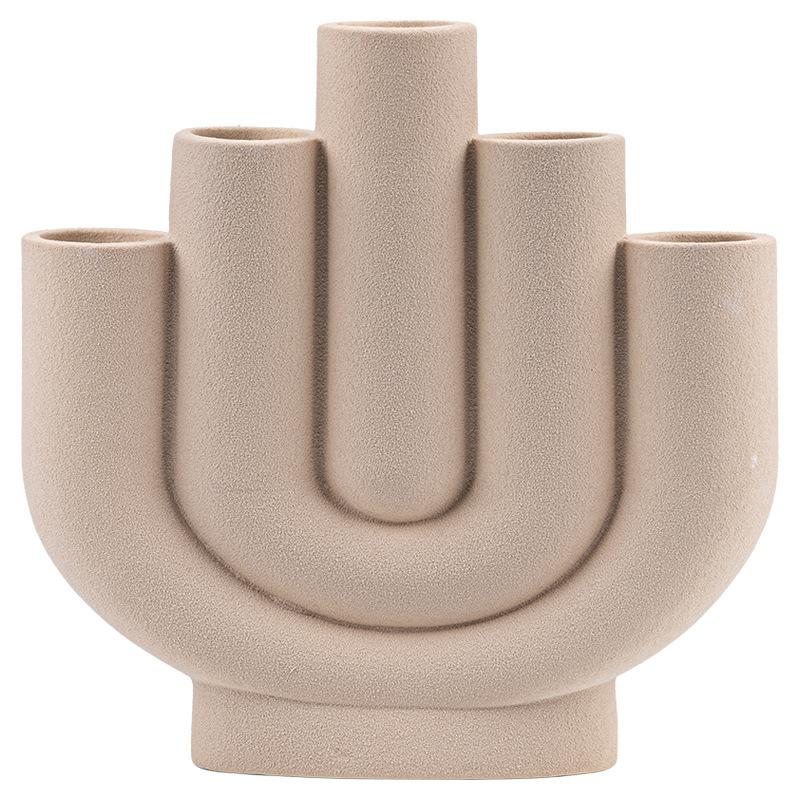 Small Fresh And Multi-Mouth Creative Flower Arrangement, Simple Ceramic Vase, High-End Home Desktop Simple Decoration Ornament