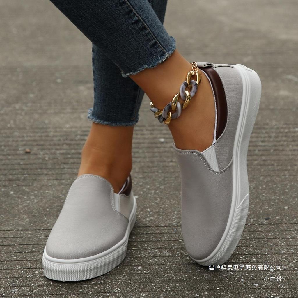 Europäischer und amerikanischer Außenhandel Übergröße Low-Top einfarbig flachsohlige Einzelschuhe Damenfuß passend Lazy Board Schuhe Wunschquelle