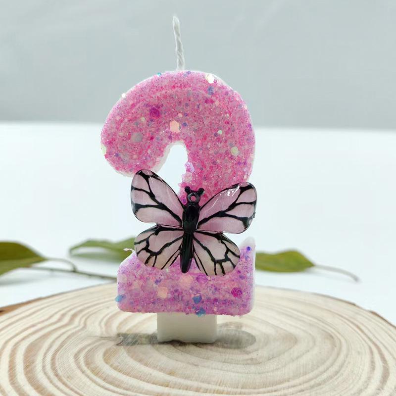 Pink Butterfly Princess Birthday Number Candles - Individually Packed and Creative Party Decorations