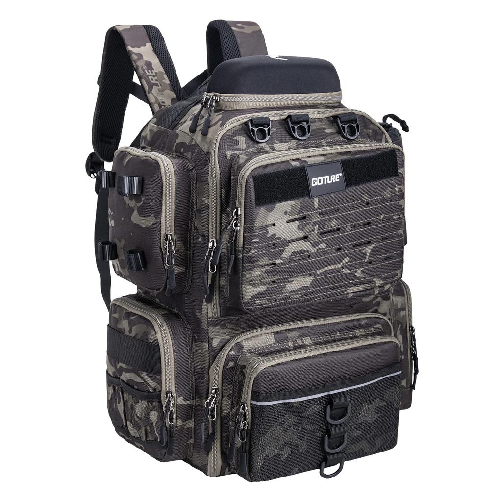 Zaino da Pesca Goture da 45L ad Ampia Capacità, Borsa da Pesca Impermeabile con 4 Scatole porta Attrezzi, Porta Canne per Attrezzatura da Pesca, Regalo per Uomini