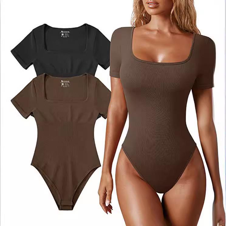 2023 European-American Women's Summer Square Neck Short-Sleeve Jumpsuit