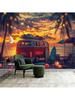 Sunset Seaside Camping Car Print Tapestry Living Room Wall Decoration Multi Size Background Cloth Machine Washable