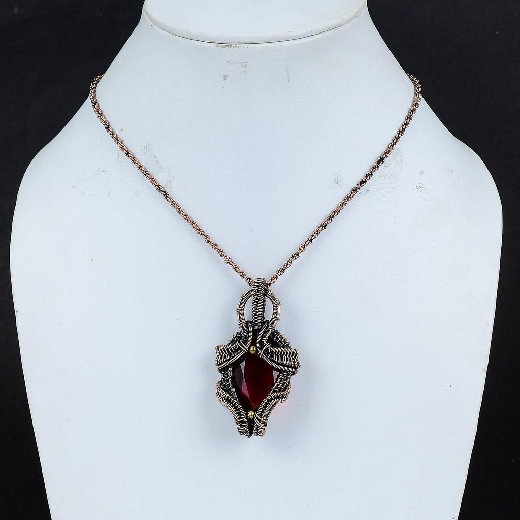 Garnet 999 Copper Wire Wrapped Pendant, Handmade Gemstone Pendant Jewelry, Gifts For Wife Brand New Pendant