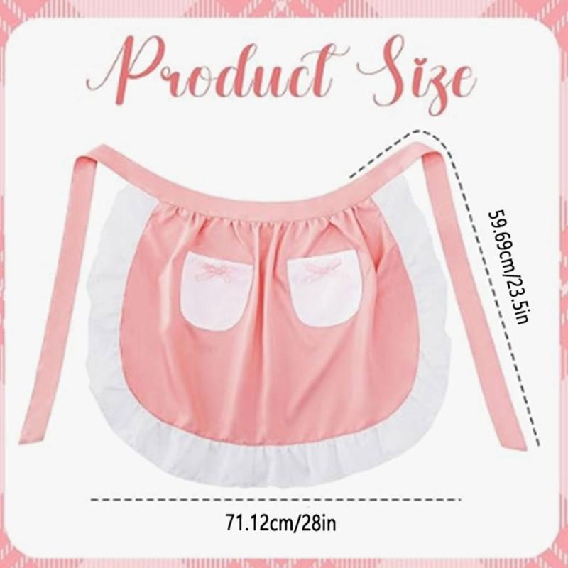Women Maid Apron Ruffled Waist Apron Halloween Maid Costume Accessories Kitchen Apron with 2 Pocket for Baking Gardening