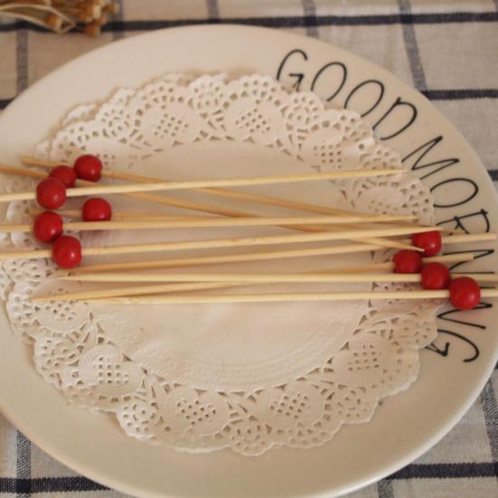100Pcs/Bag Bamboo Stick Anti-crack Food Grade Smooth Wooden Bead Design Disposable Food Stick for Kitchen