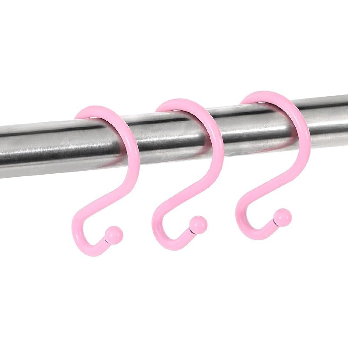 304 Stainless Steel S-Shaped Shower Curtain Hooks, Rust Proof Shower Hooks Rings for Kitchen Utensils,Clothes.Durable,Easy to Install, Set of 12 Light Pink（shower Curta