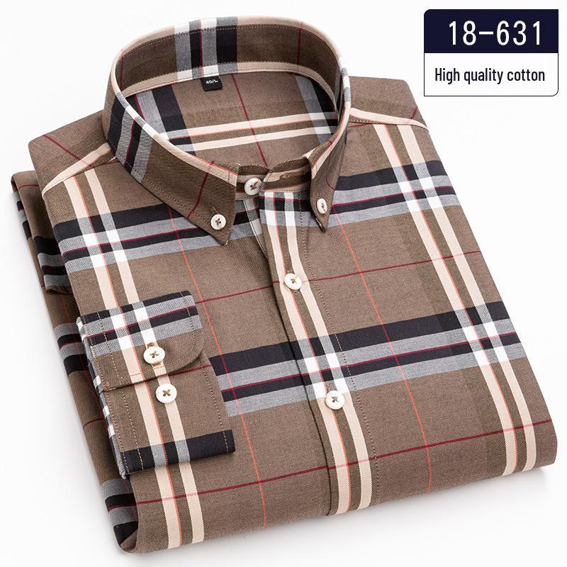 Pánská kostkovaná košile s dlouhým rukávem - Čistá bavlna, kartáčovaná, Podzimní/zimní kolekce