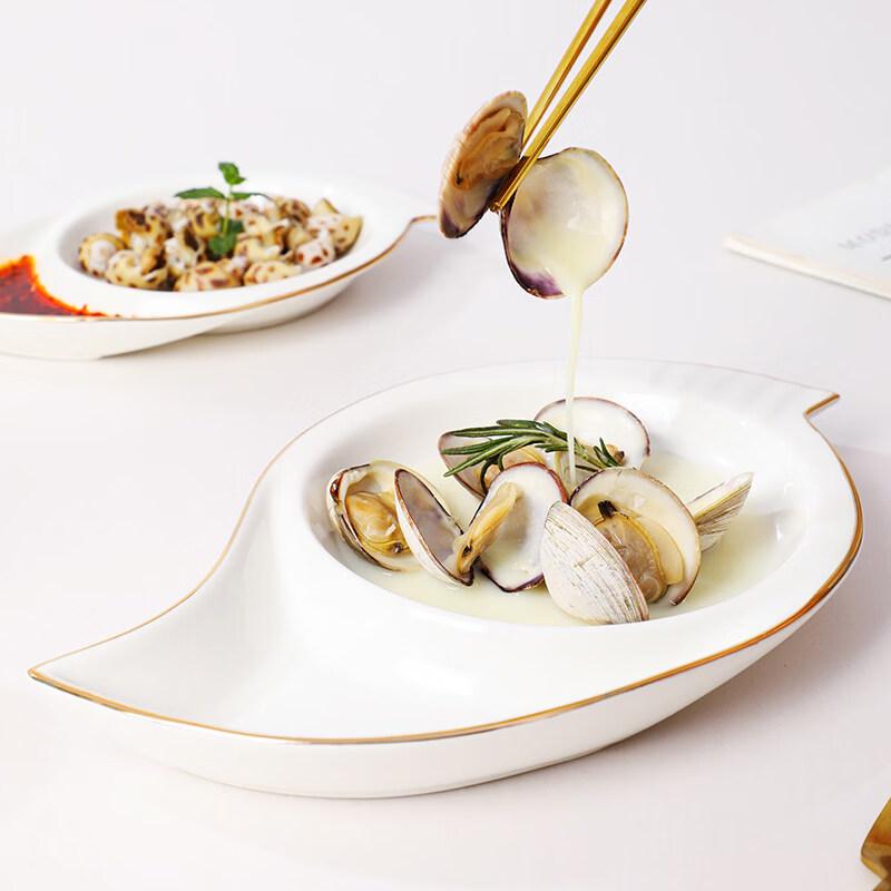 

Gold Rim Ceramic Dumpling & Snack Plate with Sauce Dish