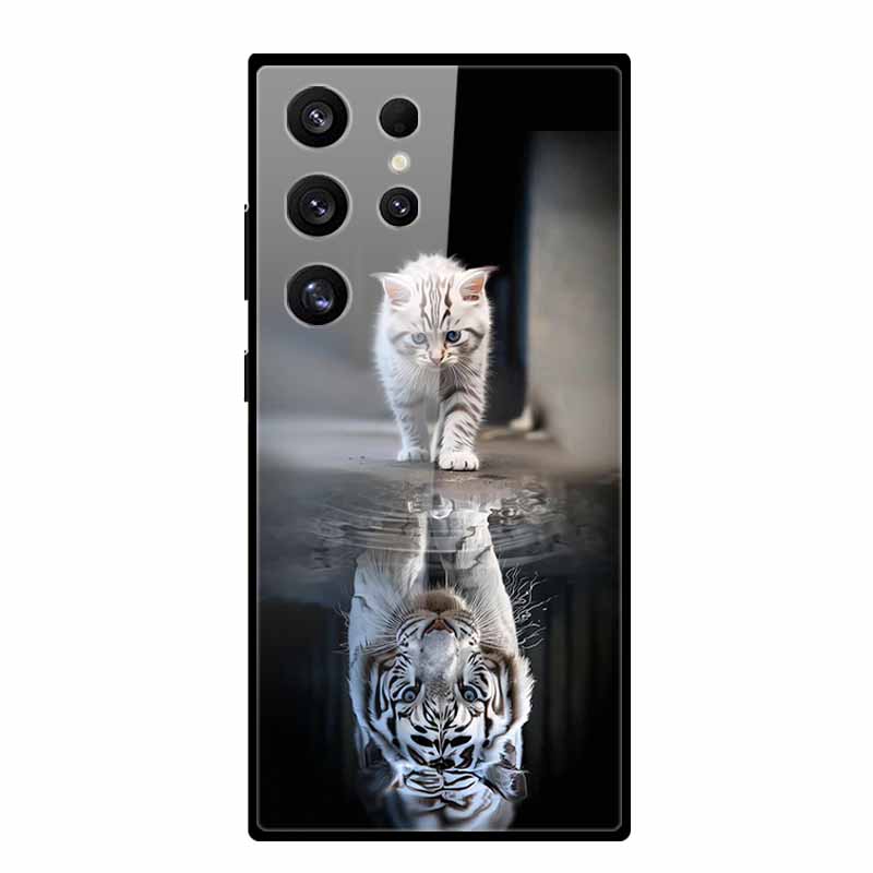 For Samsung S25 S 25 Ultra Hard Tempered Glass Case Capa Coque Bumper For Samsung Galaxy S 24 S24+ FE Wolf Phone Back Cover