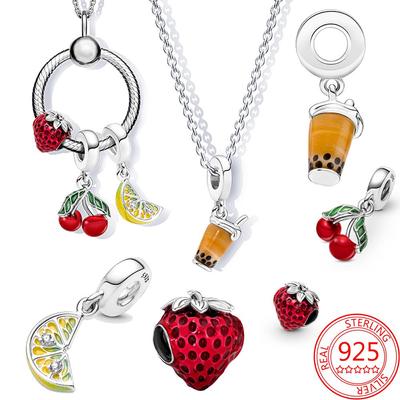 925 Lovely Fruit Lemon &Strawberry Bead Charm Fit Original Bracelet Silver Jewelry Charm Beads