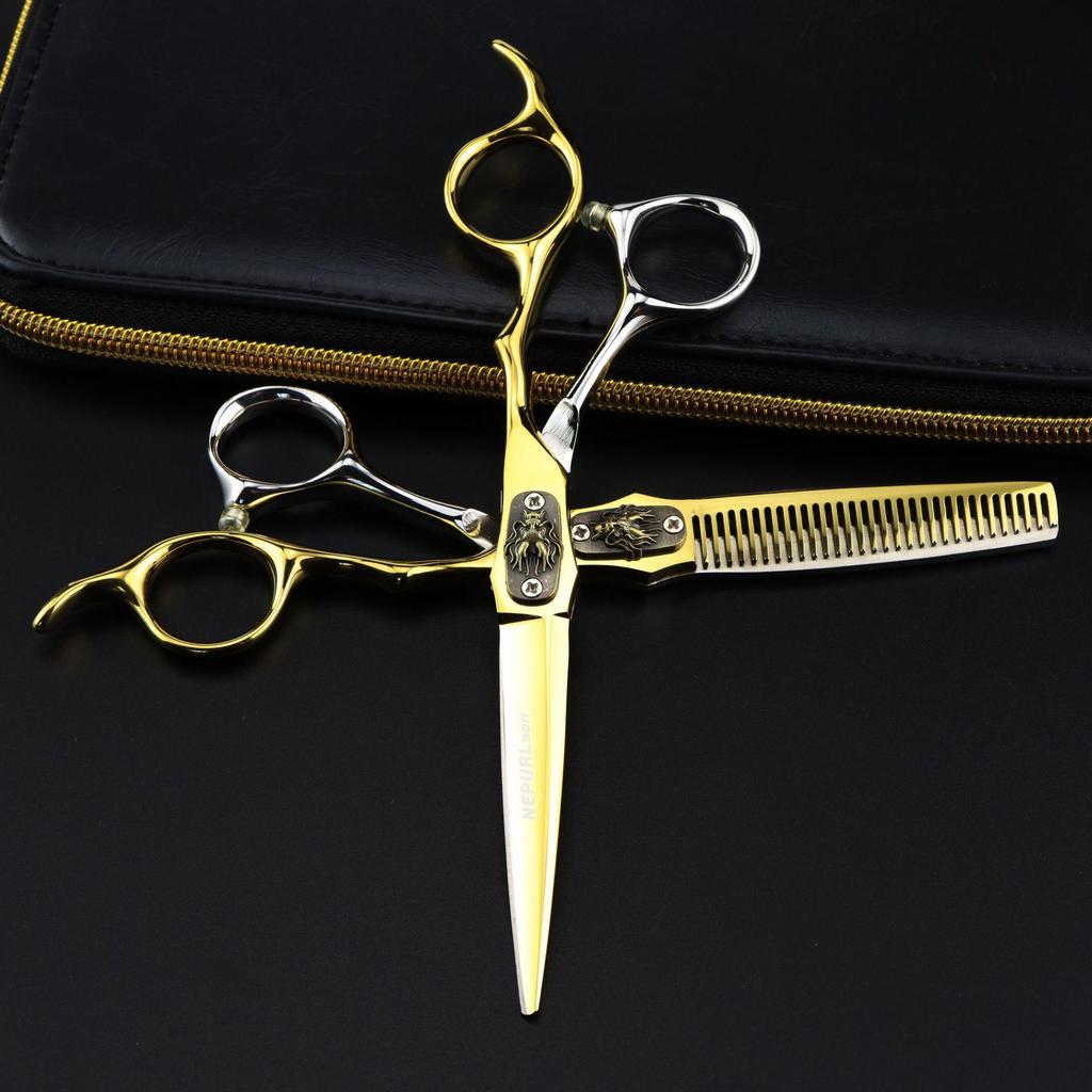 Naipusen Gold Hair Scissors Set: Straight, Serrated & Thinning with Faucet Cover Plate