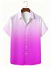 Men's Gradient Pink Lapel Button-Up Shirt - Short Sleeve Breathable Polyester Button Collar Collar Suitable for Outdoor, Beach Parties, Carnivals &