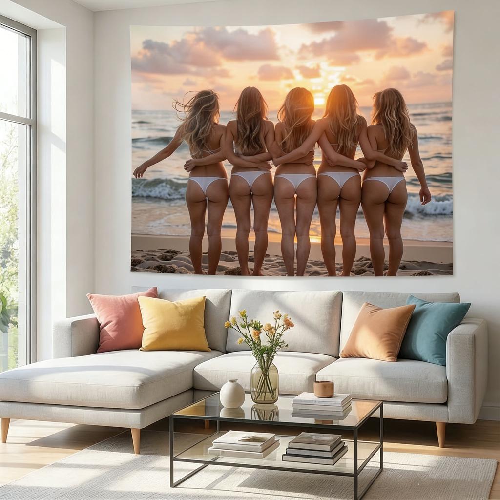 Beach Scene Bikini Party Tapestry Backdrop, Sexy Girl Art Print, Multi-Usehome&Party Decor, Idealbedroom Living Roomwall Hanging