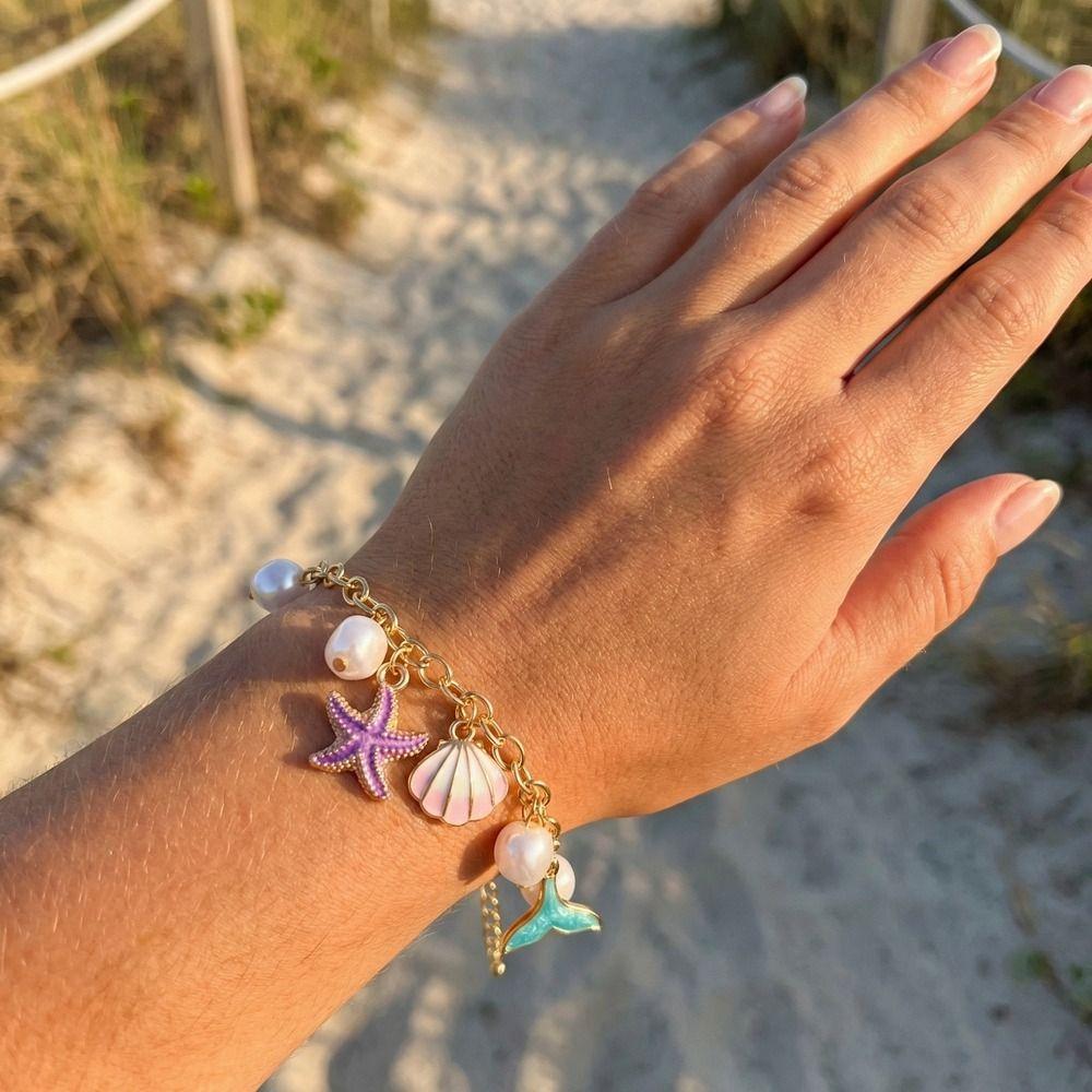 Boho Shell Starfish Bracelet Pearl Bohemian Beach Jewelry Metal Gold Bracelet Party Jewelry