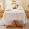 Fabric Dining Table Cloth European Striped Jacquard Hollow Cotton And Linen Tablecloth Coffee Table Tablecloth Nordic Style