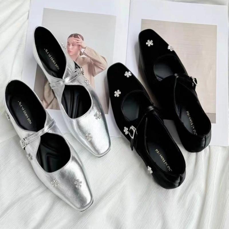 Square Toe Women Flats Loafers Shoes Spring Crystal Elegant Sandals Casual Woman Shoes 2025 Brand Dress Cozy Women’s Zapatillas